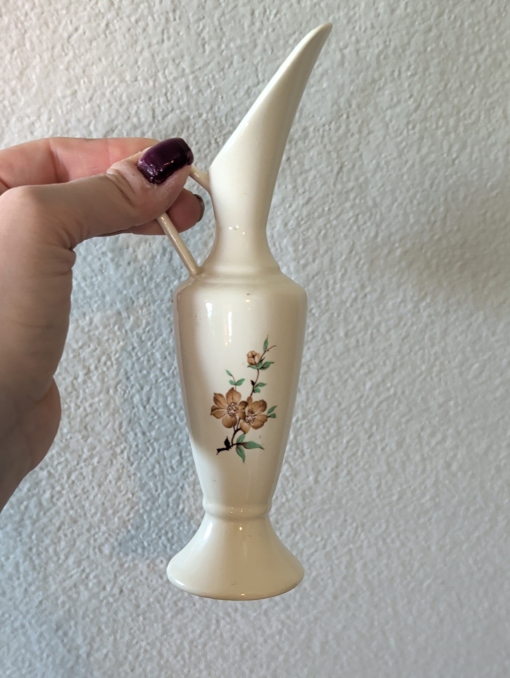 Vintage Ivory Ceramic Bud Vase with Floral Accent